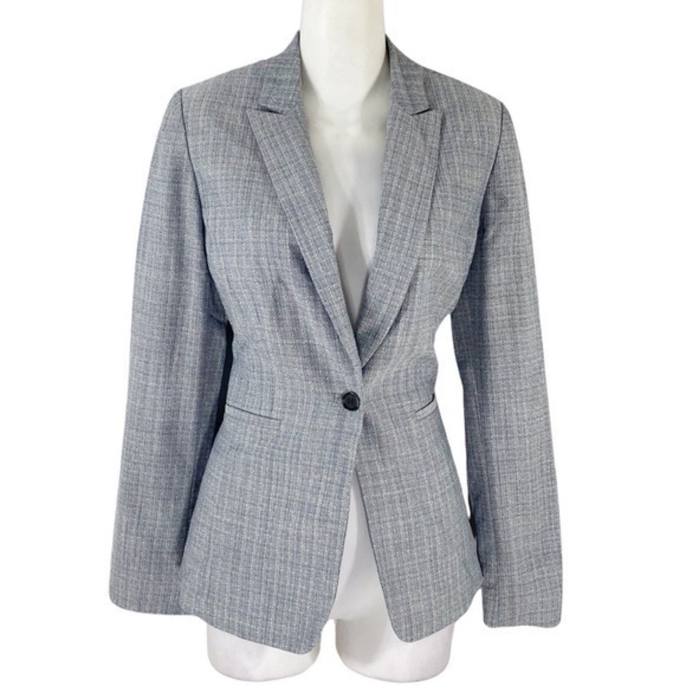 Antonio Melani blue-gray and white knit one button blazer jacket 2